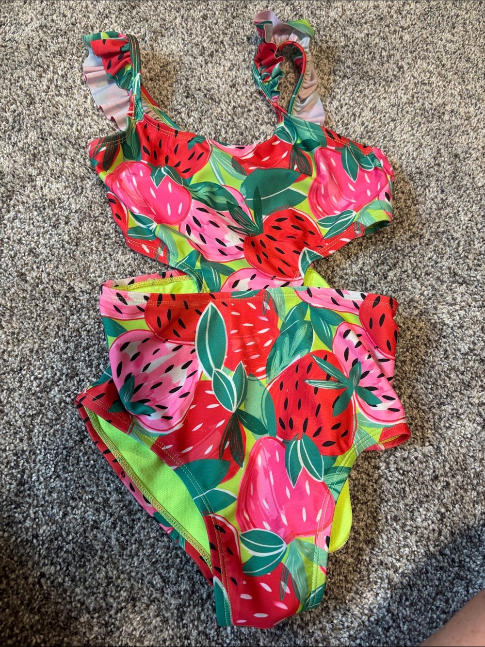 Cat & Jack Pink and Red Strawberry Print One-Piece Swimsuit